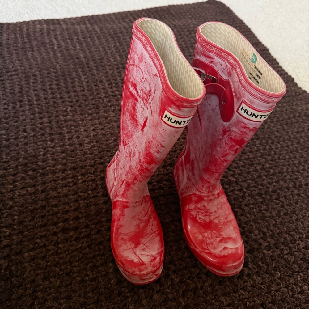 Hunter Red Marble Mid-Calf Rain Boots